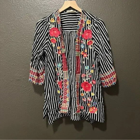 Savannah Jane EMBROIDERED STRIPED CARDIGAN small boho festival floral - Picture 7 of 13